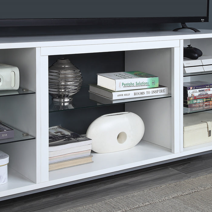 Manhattan Comfort Brighton 60\" TV Stand with Glass Shelves & Media Wire Management - White