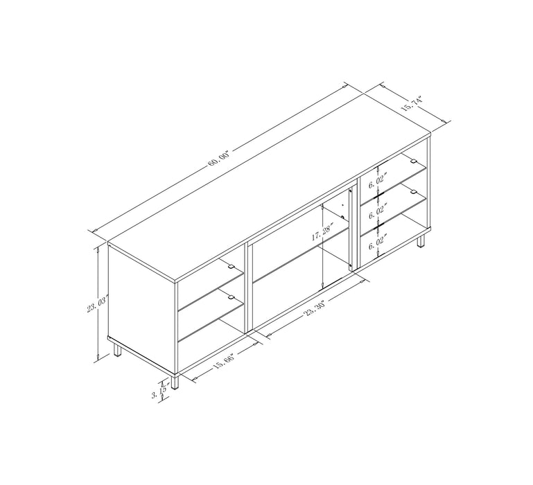 Manhattan Comfort Brighton 60\" TV Stand with Glass Shelves & Media Wire Management - White