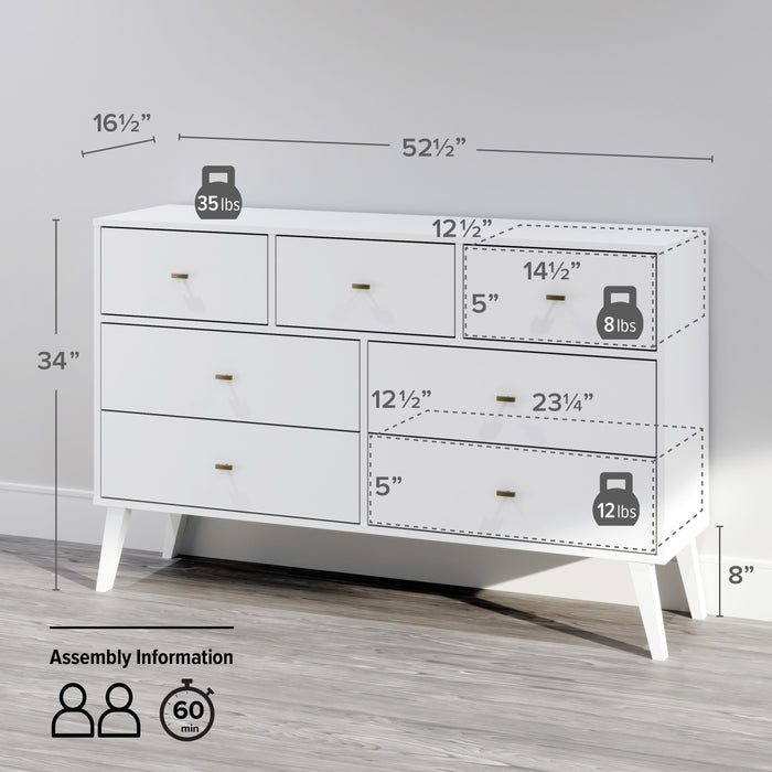 Milo 7-Drawer Dresser - White
