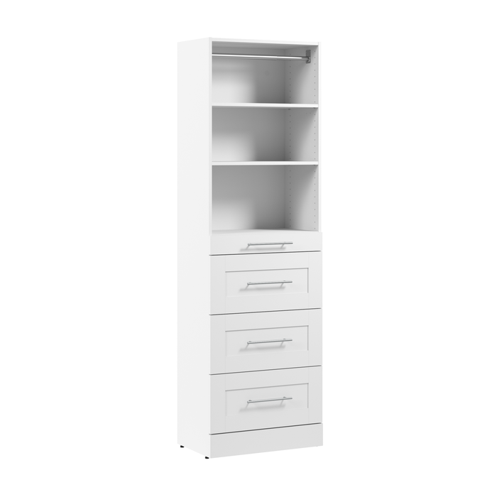 Bestar Florence 25\" Modular Reach-In/Walk-In Closet System Tower with Shelves and 4 Drawers Shaker Style - White