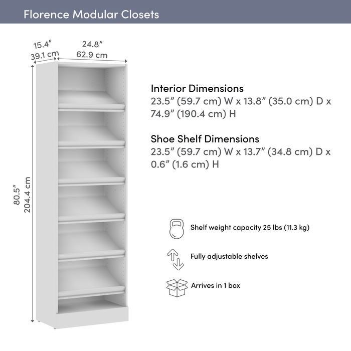 Bestar Florence 25\" Modular Shoe Shelf Closet System - White
