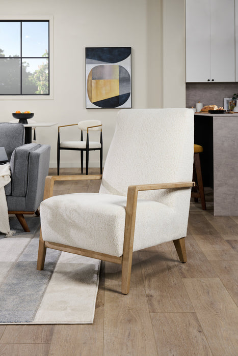 Adley 28\" Chenille Fabric Accent Chair with Wood Armrests and Legs - Alabaster White