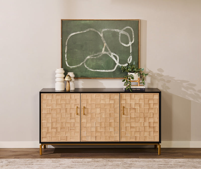 Alenna 60\" 3-Door Accent Cabinet - Black with Weathered White Doors