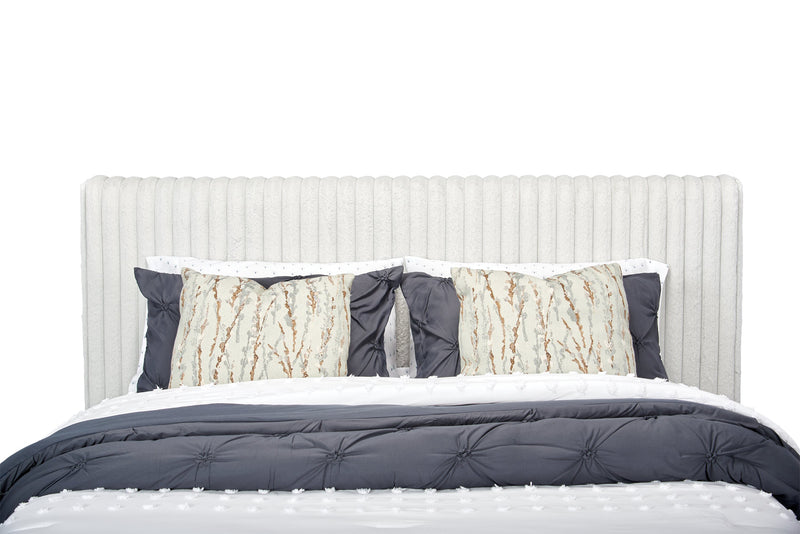 Aria Upholstered Platform Bed in Grey Fabric, Tufted - Queen Size