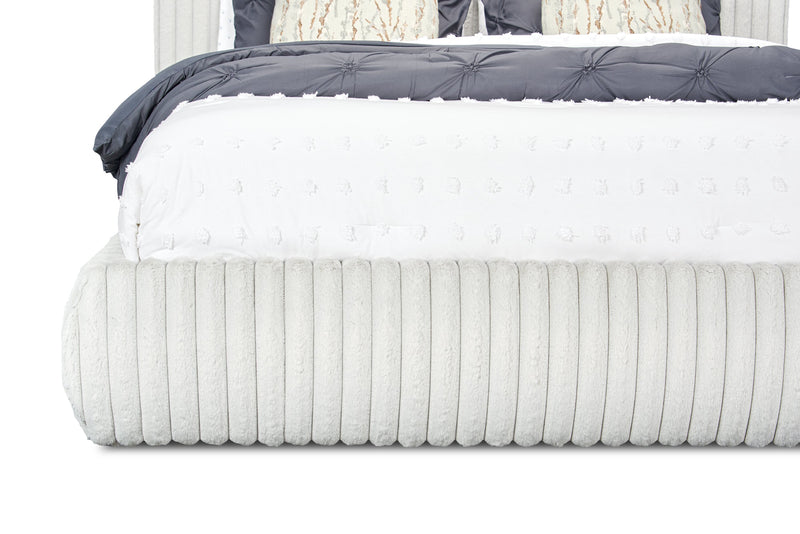 Aria Upholstered Platform Bed in Grey Fabric, Tufted - Queen Size