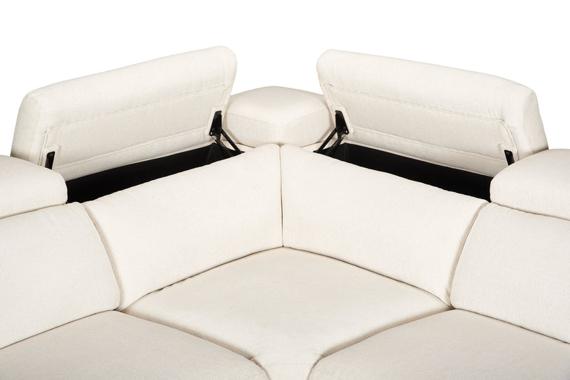 Cindy Crawford Home Aspen 5-Piece Power Reclining Sectional with Adjustable Headrests and USB Port - Alabaster