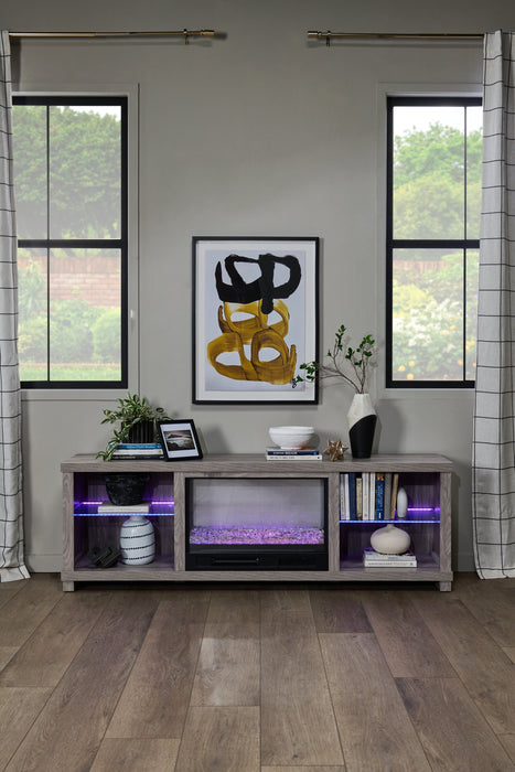 Aurora 72\" Modern Electric Fireplace TV Stand with Storage & Cable Management for TVs up to 80\"- Ash Grey