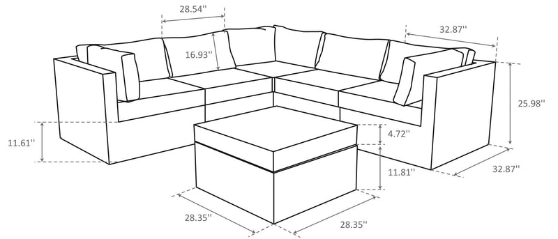 Barbados Outdoor Patio Ottoman - Hand-Woven Resin Wicker, UV & Weather Resistant - Black/Grey