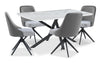 ["Bari 5pc Dining Set with Table & 4 Grey Swivel Chairs, Marble-Look Ceramic Top, Metal, 63\"W"]