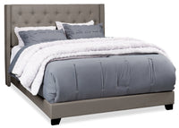 Brady Upholstered Wingback Bed in Light Grey Fabric with Nailhead Design, Button Tufted - King Size 
