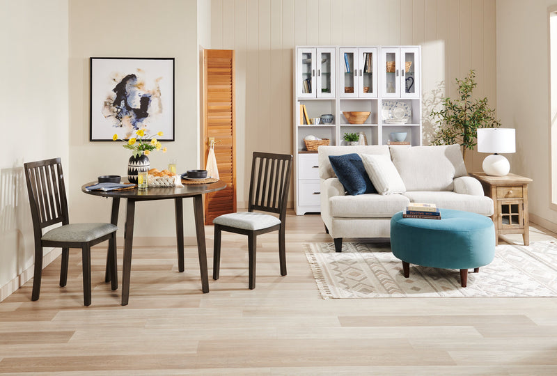 Bryn 3pc Dining Package with 42\" Round Drop-Leaf Table & 2 Chairs, Fabric - Dark Grey