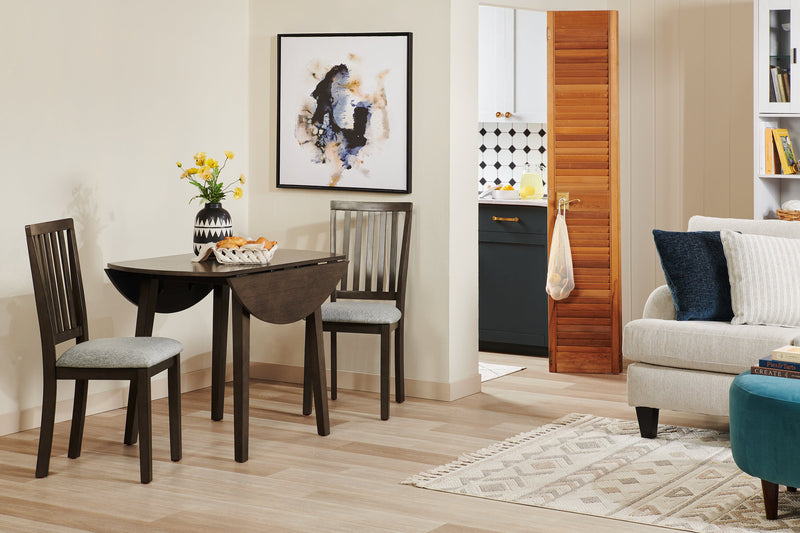 Bryn 3pc Dining Package with 42\" Round Drop-Leaf Table & 2 Chairs, Fabric - Dark Grey