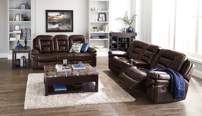 Leo 78\" Genuine Leather Glider Reclining Loveseat with Storage Console - Walnut Brown