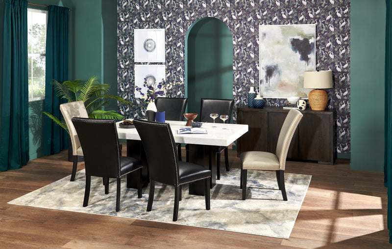 Cami Dining Table with Genuine Marble Top, 70\"W - White