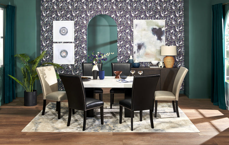 Cami Dining Table with Genuine Marble Top, 70\"W - White