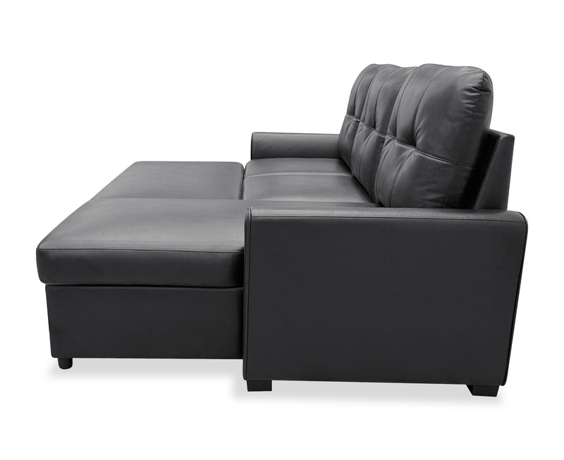 Carter 2-Piece Right-Facing Leather-Look Fabric Sleeper Sectional with Storage Chaise - Black