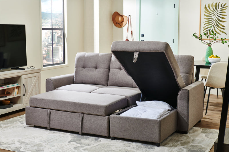 Carter 2-Piece Right-Facing Linen-Look Fabric Sleeper Sectional with Storage Chaise - Solis Grey