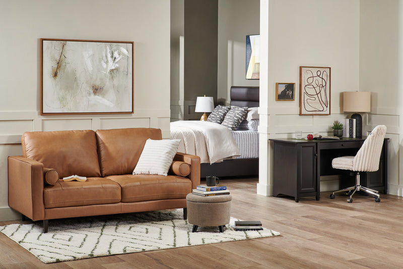 Kort & Co. Clay Upholstered Platfom Bed in Brown Vegan-Leather Fabric, Tufted - Queen Size