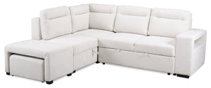 Coast 3-Piece Left-Facing Fabric Sleeper Sectional with Storage and Ottoman - Ivory White