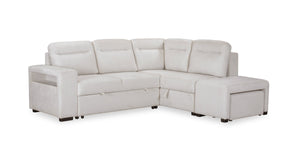 Coast 3-Piece Right-Facing Fabric Sleeper Sectional with Storage and Ottoman - Ivory White