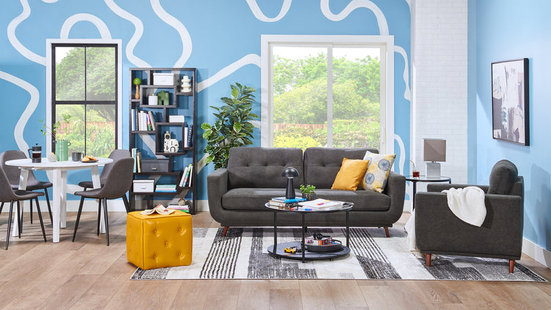 Cosmo 80\" Fabric Sofa with Tufted Back Cushions - Charcoal