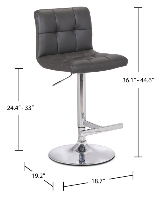 Cruz Barstool with Swivel & Adjustable Seat, Vegan Leather Fabric, 24-33\"H, Metal - Grey