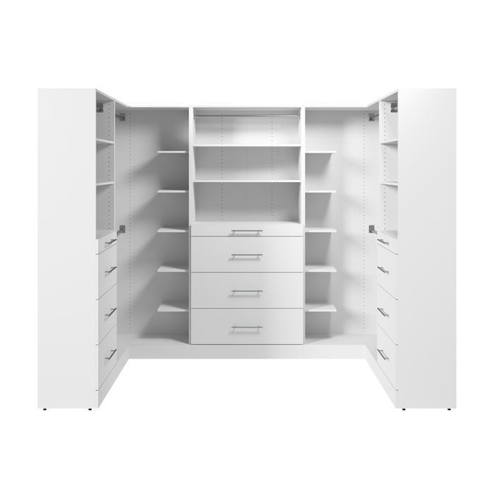 Bestar Florence 105\" Modular U-Shaped Walk-In Closet System with Rods, Shelves and Drawers Slab Style - White