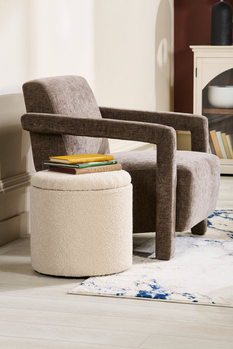 Ontario 14.75\" Round Fabric Storage Ottoman - White