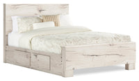 Derekson Storage Bed with 2 Built-In Side Drawers, Rustic White - Queen Size 