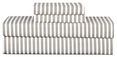 Striped 4-Piece King Cotton Sheet Set - Dark Grey | Ensemble de draps Striped de 4 pièces en coton pour très grand lit - gris foncé