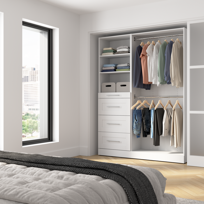 Bestar Florence 61\" Modular Reach-In/Walk-In Closet System with Rods, Shelves and Drawers Shaker Style - White
