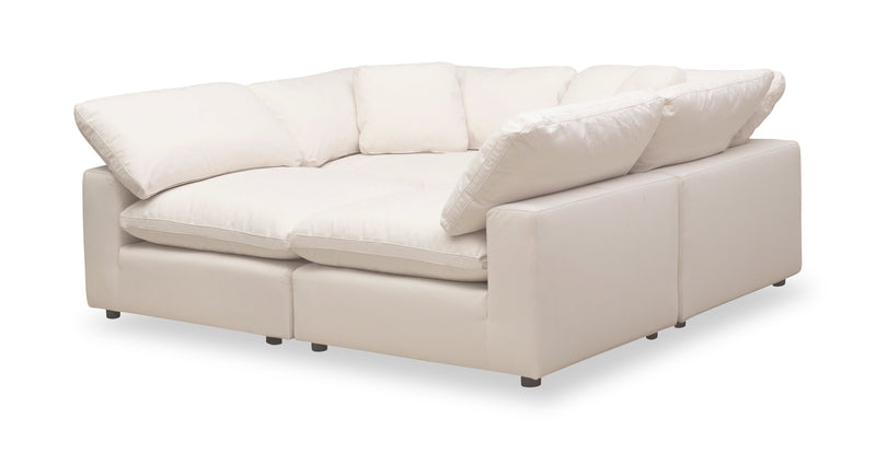 Eclipse Modular 4-Piece Linen-Look Fabric Pit Sofa Sectional with Reversible Feather Down Cushions - Linen White