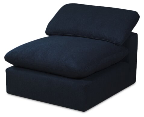 Eclipse Modular 5-Piece Linen-Look Fabric Sectional with Ottoman and Reversible Feather Down Cushions - Navy Blue