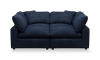 Eclipse Modular 4-Piece Linen-Look Fabric Pit Sofa Sectional with Reversible Feather Down Cushions - Navy Blue 