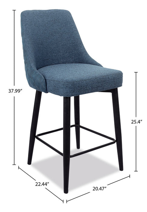 Eden Counter-Height Stool with Linen-Look Fabric, 25\"H, Metal - Blue