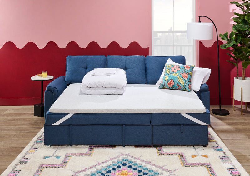 Eden 2-Piece Reversible Fabric Sleeper Sectional with Storage Chaise and Removable Back Cushions - Blue