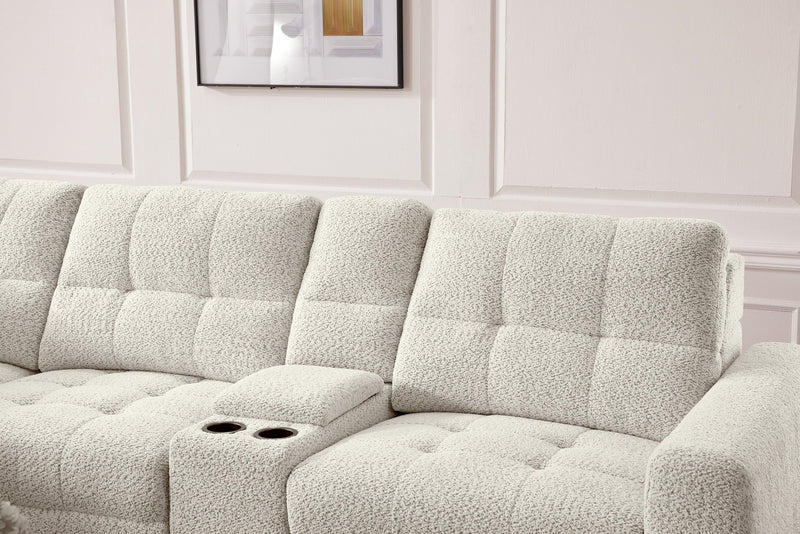 Scott Living Elevate Modular 7-Piece Left-Facing Chenille Fabric Power Sliding Sectional with Storage - Beige