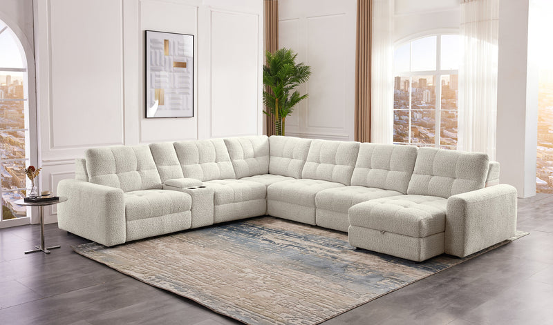 Scott Living Elevate Modular 7-Piece Right-Facing Chenille Fabric Power Sliding Sectional with Storage - Beige