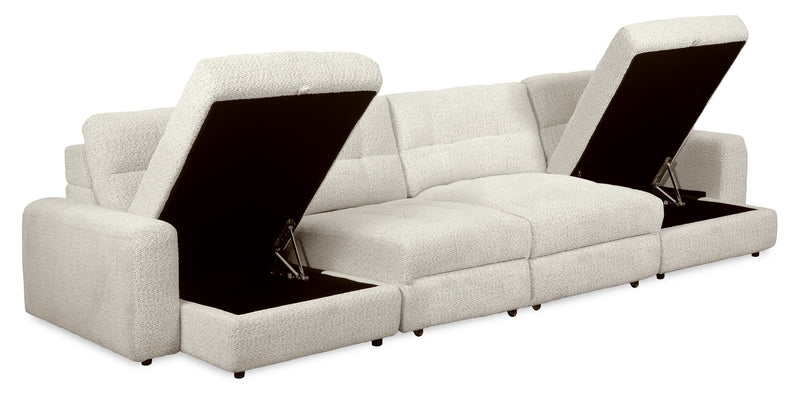 Scott Living Elevate Modular 4-Piece Chenille Fabric Power Sliding Sectional with Two Storage Chaises - Beige