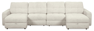 Scott Living Elevate Modular 4-Piece Chenille Fabric Power Sliding Sectional with Two Storage Chaises - Beige | Sofa sectionnel modulaire à coulissement électrique Elevate de Scott Living 4 pièces en chenille avec 2 fauteuils longs de rangement - beige