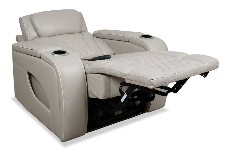 Elite 38\" Genuine Leather Massage Power Reclining Chair with Immersive Audio and Power Headrest - Putty