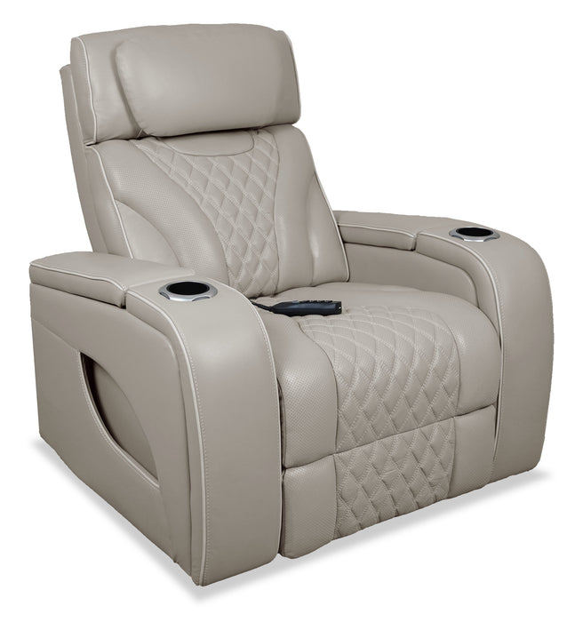 Elite 38\" Genuine Leather Massage Power Reclining Chair with Immersive Audio and Power Headrest - Putty