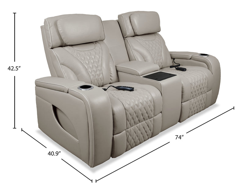 Elite 74\" Genuine Leather Massage Power Reclining Loveseat with Immersive Audio and Power Headrests - Putty