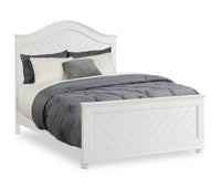 Ella Panel Bed with Headboard & Frame, Chevron Pattern, White - Queen Size 