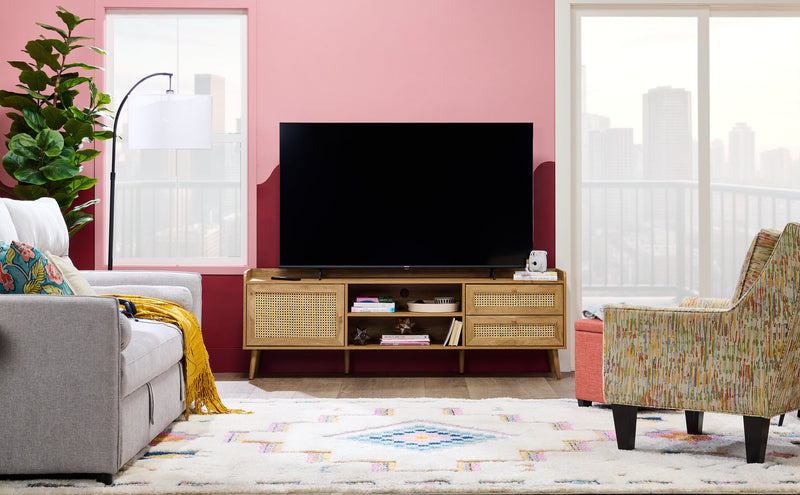 Emme 72\" Modern TV Stand with Storage and Cable Management for TVs up to 80\"- Light Brown