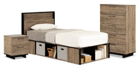 Everley Platform Bed 5pc Set with Panel Headboard, Chest & Nightstand, Two-Tone - Twin Size 