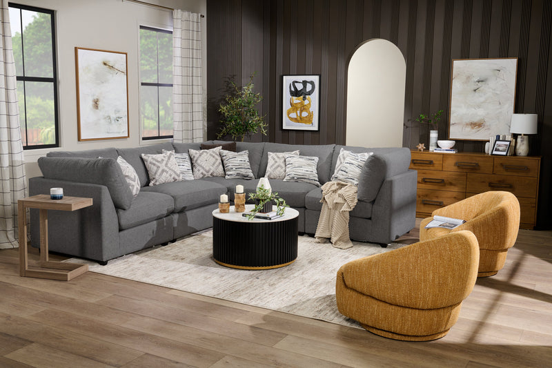 Scott Living Evolve Modular 5-Piece Linen-Look Fabric Sectional with Feather Down Cushions - Charcoal Grey