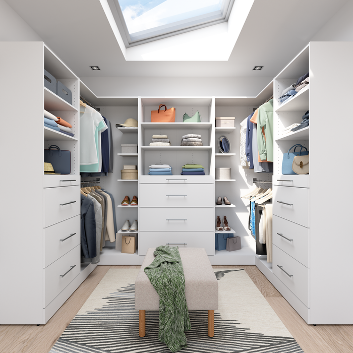 Bestar Florence 105\" Modular U-Shaped Walk-In Closet System with Rods, Shelves and Drawers Slab Style - White