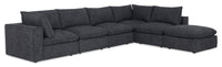 Fusion Modular 6-Piece Charcoal Grey Chenille Fabric Sectional with Removable Feather Down Back Cushions 