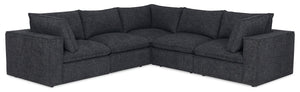 Fusion Modular 5-Piece Charcoal Grey Chenille Fabric Sectional with Removable Feather Down Back Cushions